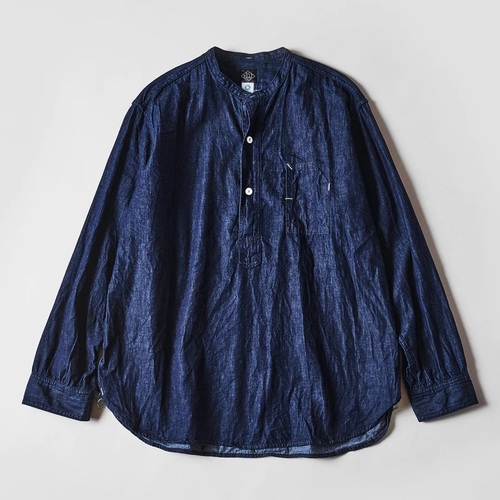  POST OVER ALLS - Band collar shirt / light denim - indigo