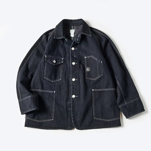  POST OVER ALLS - Engineers’ Jacket - herringbone denim - black