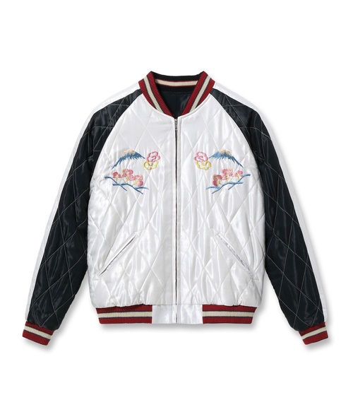  TAILOR TOYO - Mid 1950s Style Acetate Quilted Souvenir Jacket “LANDSCAPE” × “DUELLING DRAGONS” - Silver