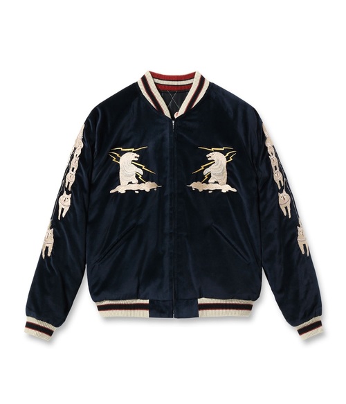  TAILOR TOYO - Late 1950s Style Velveteen Souvenir Jacket “MOUNTAIN GOAT” × “ALASKAN FLAG” - Navy