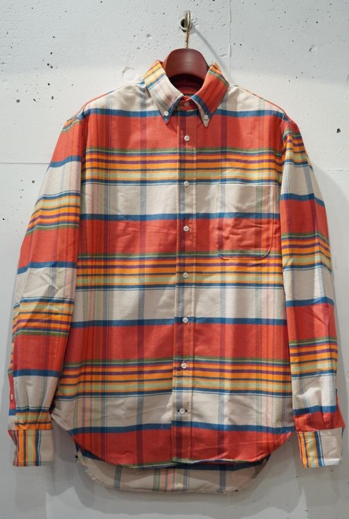  GITMAN VINTAGE - L/S Button Down Shirt / SUNRISE STRIPE MOLESKIN FLANNEL - ORANGE